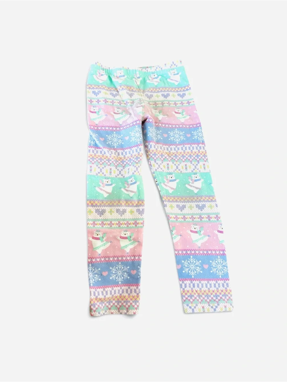 Girls' Pastel Polar Bear Fair Isle Print Leggings - Pink & Mint 5T
